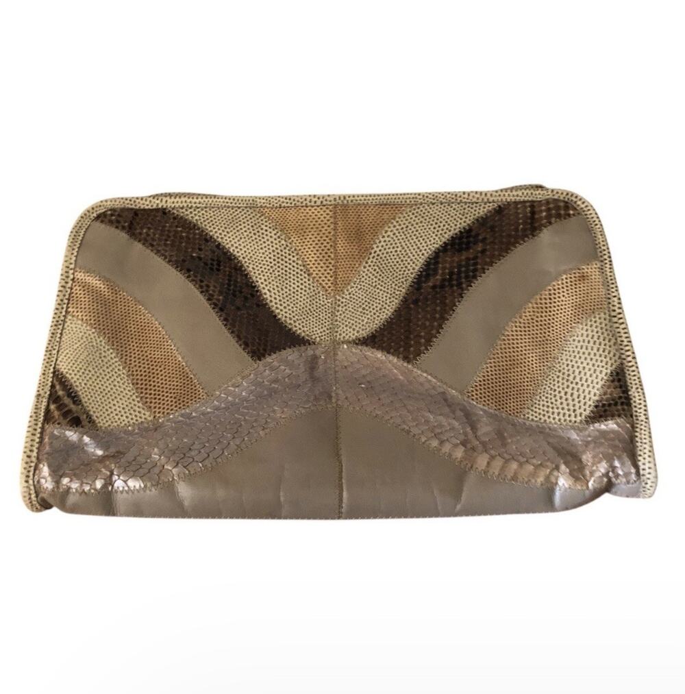 Vintage Snakeskin Patchwork Shoulder Bag Neutral Wave Boho Retro Purse